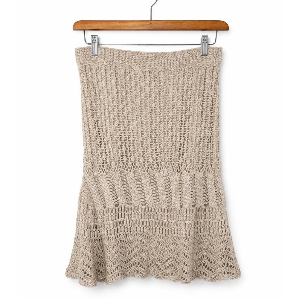 Cream Crochet Mini Skirt | Boho Knit Lined Skirt | Beachy Summer Outfit Size L